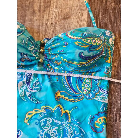 Lauren ralph lauren tropical beach club tankini bikini set paisley blue 10 large - Picture 4 of 8